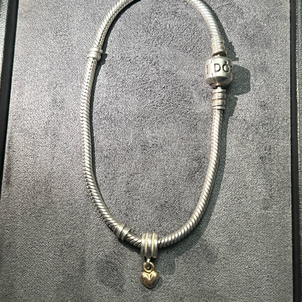 Authentic Pandora Sterling Silver & 14k Gold Heart Dangle Charm Bead